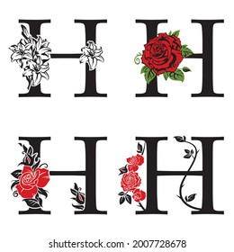 collection of letters H with flowers bouquet isolated on white background