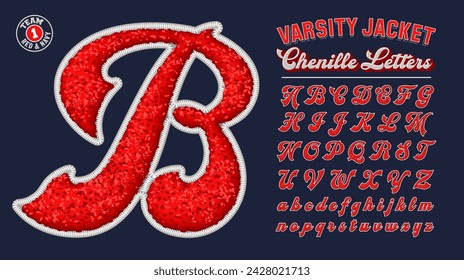 Una colección de letras en el estilo de chenille tela varsity letterman chaqueta parches