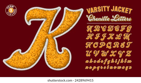 Una colección de letras en el estilo de chenille tela varsity letterman chaqueta parches