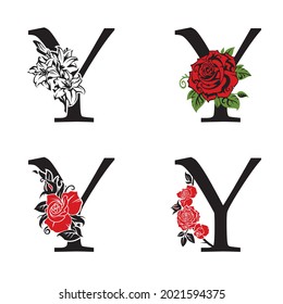 collection of letters Y with flowers bouquet isolated on white background