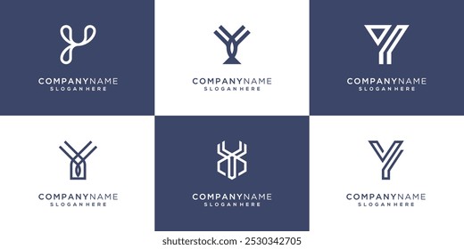 Collection of letters Y logo vector. Abstract unique and classy monogram idea in simple line style. Modern design illustration template.	
