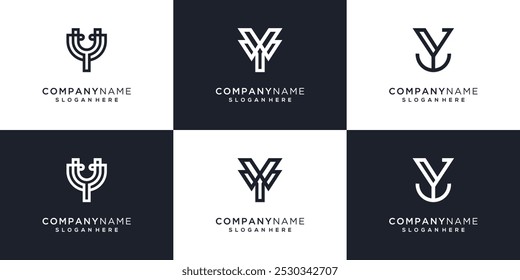 Collection of letters Y with unique and classy logo vector. Abstract monogram idea in simple line style. Modern design illustration template.	
