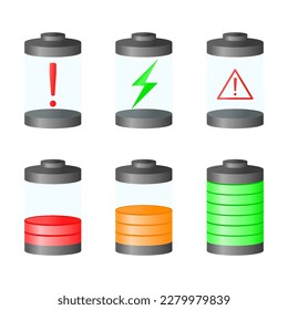 collection of level set battery icon design realistic battery element design