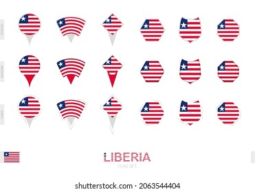 Collection of the Liberia flag in different shapes and with three different effects. Vector flag set.