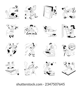 Collection of Library Study Hand Drawn Illustrations 

