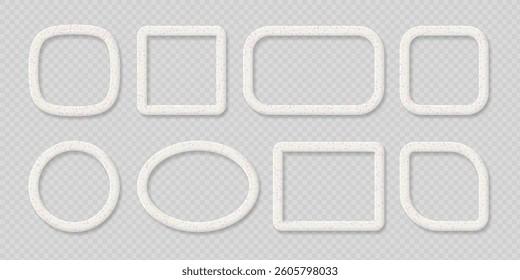 A collection of light 3D frames of different shapes including oval, circle, square and rectangle with a subtle decorative pattern, perfect for digital design projects. Vector illustration.