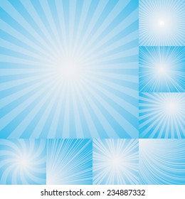 collection of light blue color burst background. Vector illustration