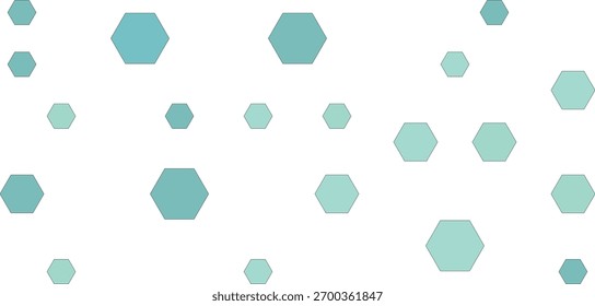 A collection of light blue hexagons of various sizes are scattered across a clean white background, creating a minimalist and modern abstract pattern.
