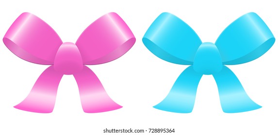 collection of light blue and rose bows with ribbons isolated on white background