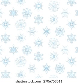 Uma coleção de flocos de neve azul claro em um fundo branco