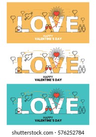 Collection of light brown, light Skye, white colored Valentine's day card, Vector illustration EPS10