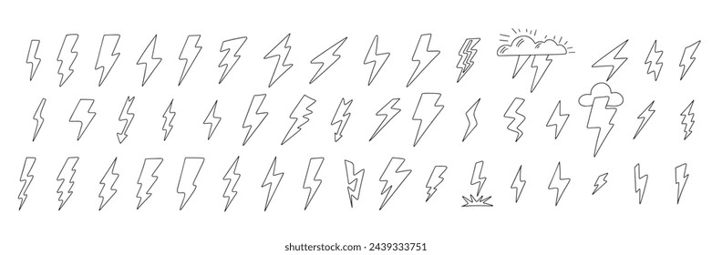 Sammlung von Glühbirne im Doodle-Stil. Handgezeichnete Vektorgrafik.