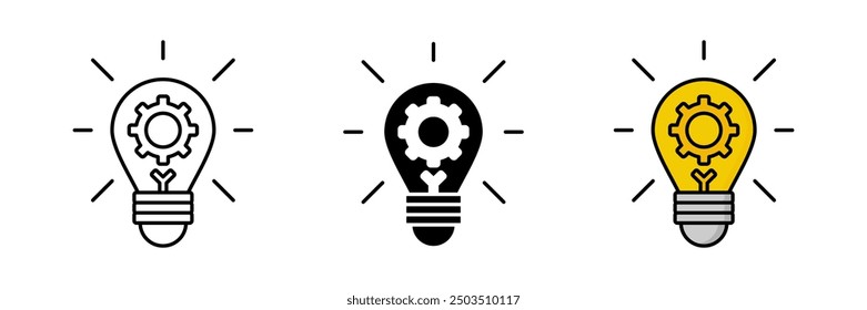 collection of light bulb and gaer icons, symbols of innovation. modern design isolated on white background