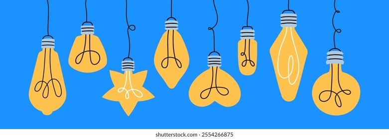 Collection of light bulb illustrations with various creative shapes. Modern and playful design for decor and branding. Vector  cartoon graphics