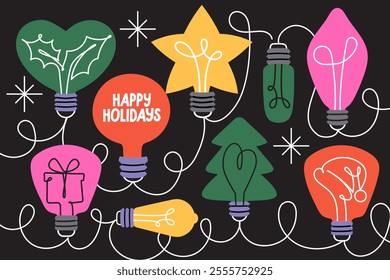 Collection of light bulb illustrations with various creative shapes. Festive and playful design for decor and branding. Vector  cartoon graphics