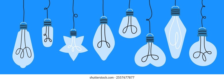 Collection of light bulb illustrations with various creative shapes. Modern and playful design for decor and branding. Vector  cartoon graphics