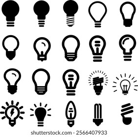 A collection of light bulbs with different shapes and sizes. Some are round, some are square, and some are more elongated