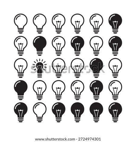 Collection of light bulbs some illuminated and others in varying shades