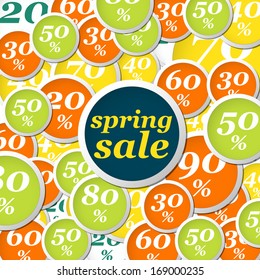 collection of light colored circles for spring with text and discounts