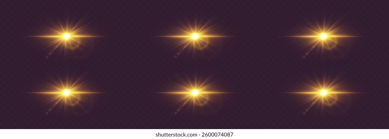 Collection of light effects of flares, star explosion and light source.