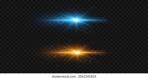 Collection of light effects, flash of light stars, glare explosion.