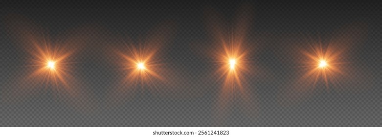 Collection of light effects, flash of light stars, glare explosion.