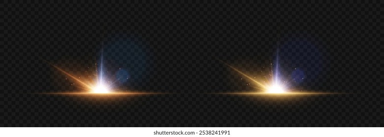 Collection of light effects and glare, star flash, magical sparkle. On a transparent background.