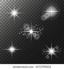 A collection of light effects including sparkles, stars, beams, light effect vector element set
