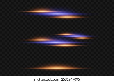 Collection of light effects, neon light lines. On a transparent background.