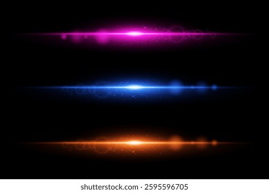 Collection of light effects. Neon lines. Blue yellow and pink lines. Vector EPS 10.