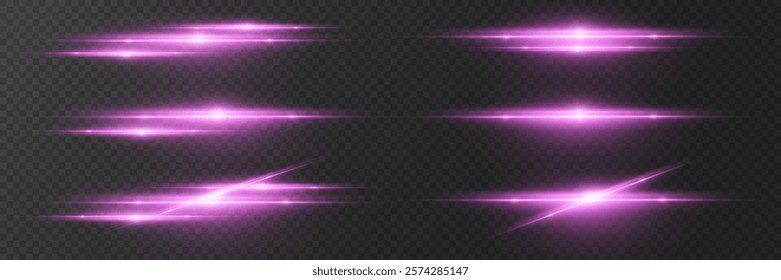 Collection of light flares and laser horizontal lines of light.
