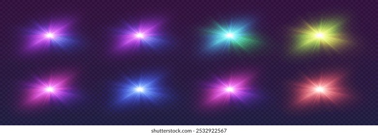 Collection of light flashes and explosion. The bright glare of a star.