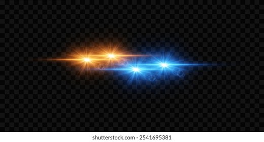 Collection of light flashes and flares, star explosion, line light, flash of light. On a transparent background.