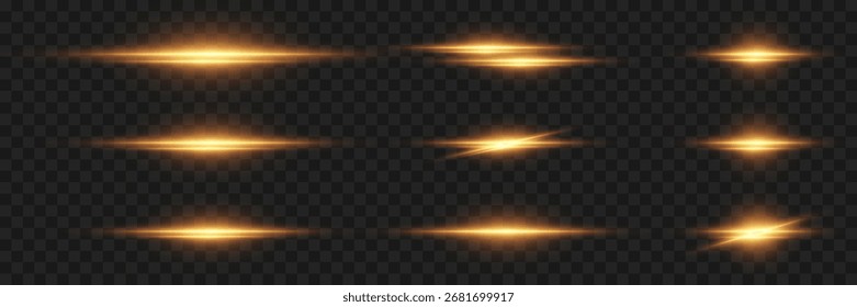 Coleção de efeitos horizontais de luz e flashes de linha.