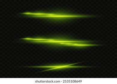 Collection of light horizontal neon flares. On a transparent background.