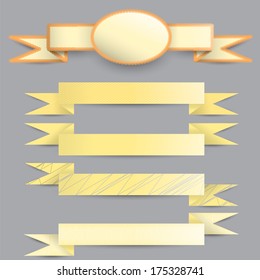 Collection of the light paper ribbons on the gray background