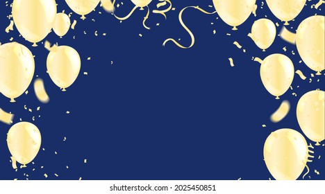 Collection of light light yellow gold balloons flying in a row. Isolated on background