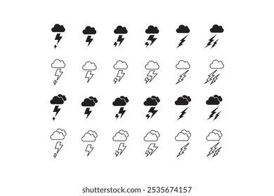 collection of lightning cloud vector Icons. Line lightning icon. Silhouette of clouds and lightning.