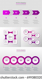 Collection of lilac infographic templates for business with 4 and 5 options, parts or steps. Data vizualization. Vector illustration.