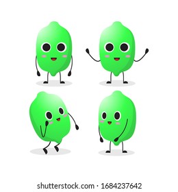 the collection of lime in the different posing. vector illustration cute cartoon fruit character set on white background