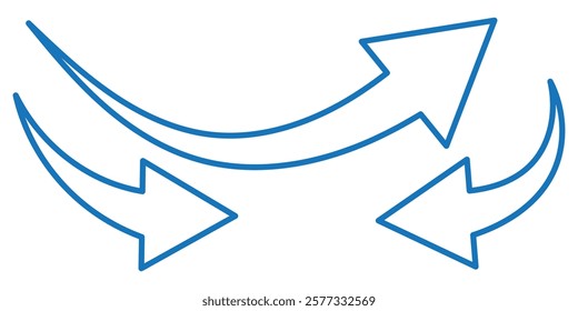 Collection of line arrows. Set simple curved hand drawn arrows. Collection of pointers.