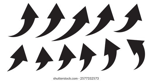Collection of line arrows. Set simple curved hand drawn arrows. Collection of pointers.