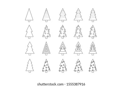 Collection line art of Christmas trees icons, modern flat design. for web on Christmas Holiday Event as isolated background vector.