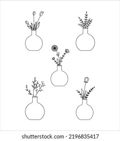 Collection of Line Art Flower Vase Illustrations 