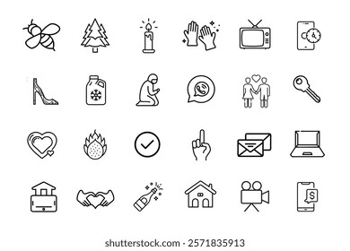 collection of line art icon design . ant , bag, delete, cake, phone, 