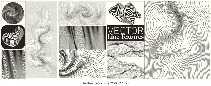 A collection of line art textures and pattern shapes. Vector illustration