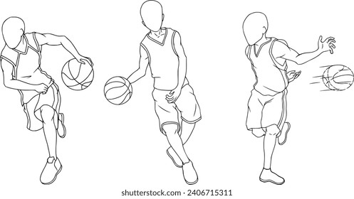 collection of line art vector basketball player characters