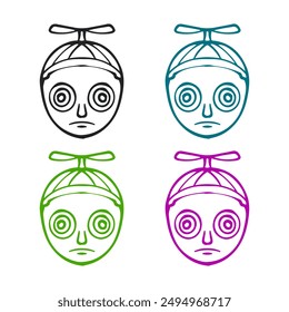 collection of line art vector icon of male head hypnotic eyes wearing hat
