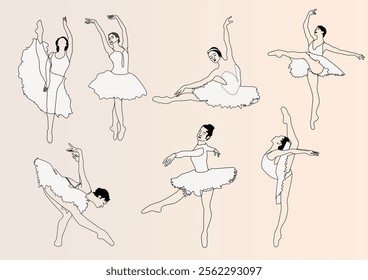 Collection of line arts of female dancers of ballet