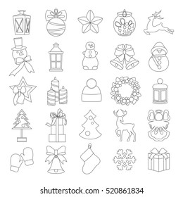 Collection of line christmas elements and decorations